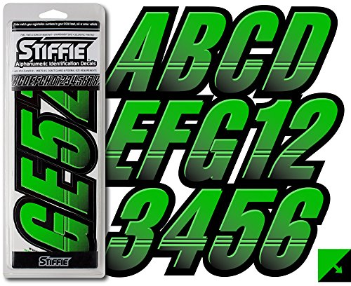Image of STIFFIE Techtron Electric Green /Black 3 inch Boat & PWC Registration Decals • Numbers Letters Stickers