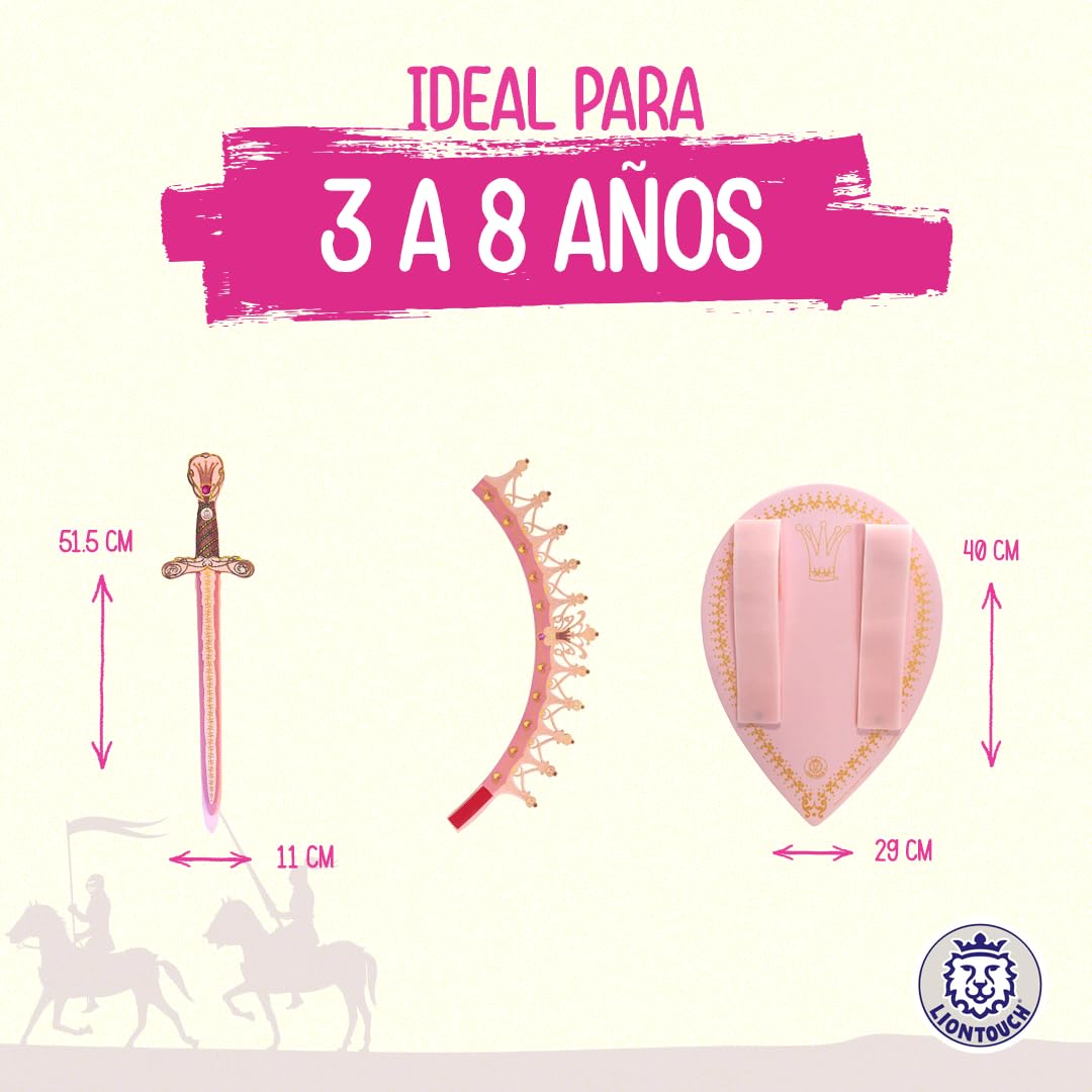 Liontouch - Set de Reina Rosa, Espada, Escudo y Corona, Niñas Edades de 3-8 Años | Accesorios Rosa para Juego de Imitación en Estilo Medieval | Armas y Armaduras Seguras para Disfraces y Trajes Reales