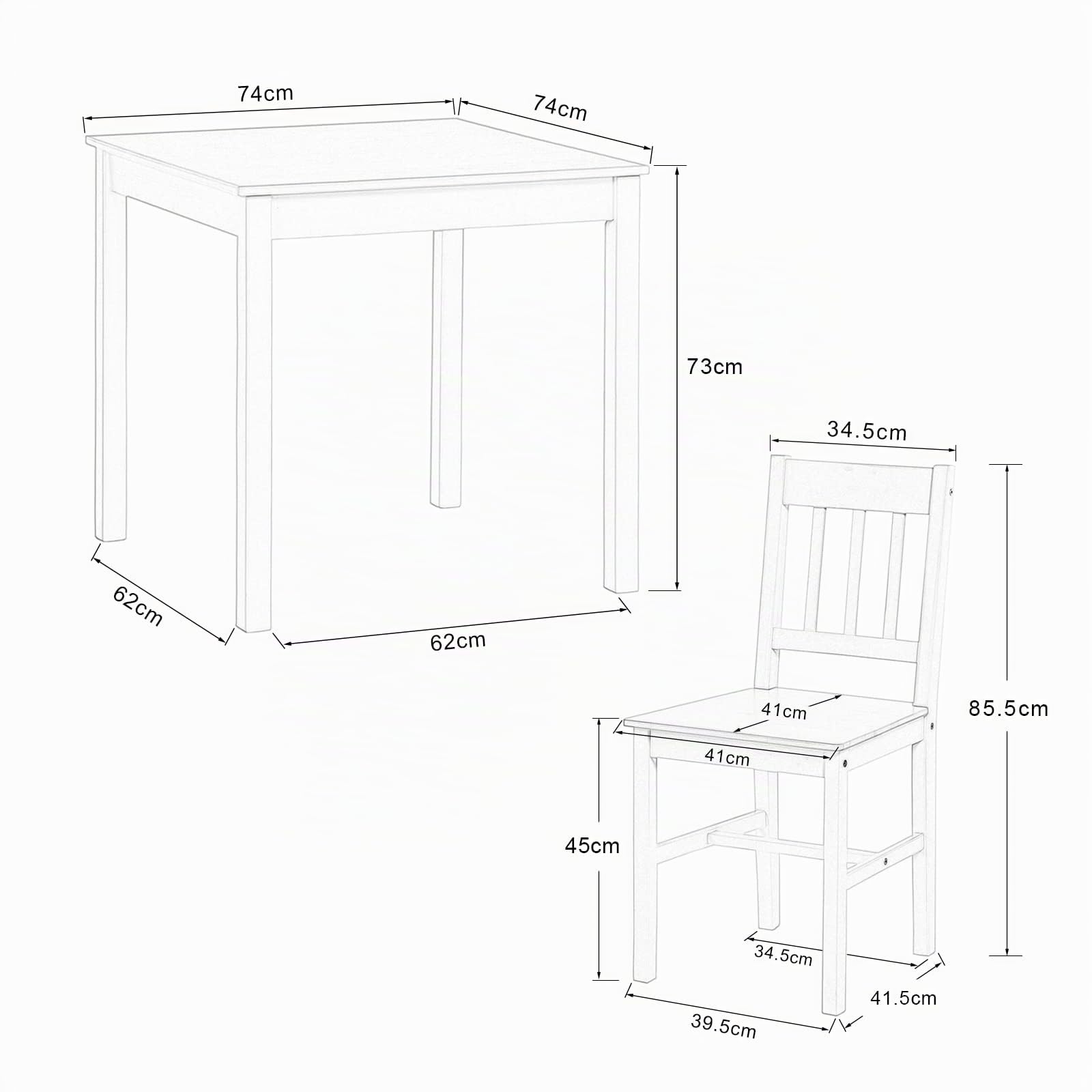 Esstisch aus Holz mit 2 Stühlen Sets Küchentisch Sets Esszimmermöbel Weiß 3-teilig Kleiner Essgruppe 75 * 73 cm