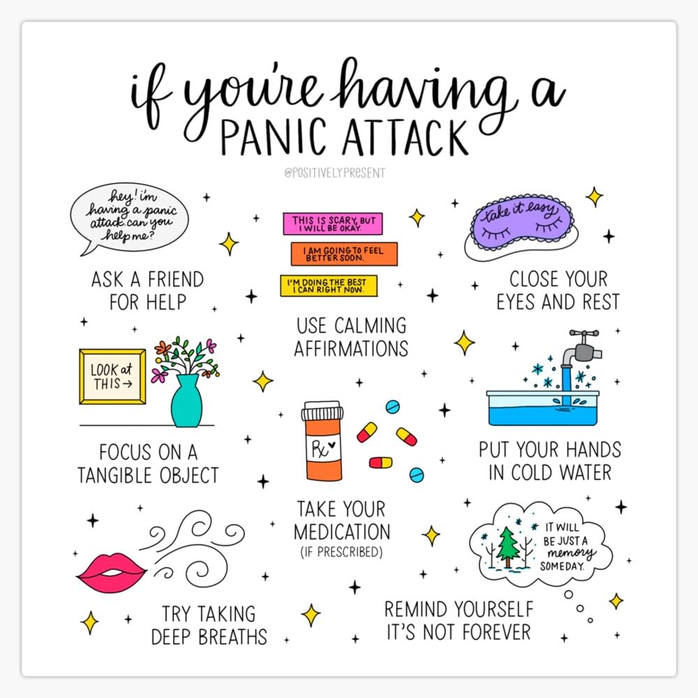 Panic Attack Tips - Positively Present Sticker Vinyl Waterproof Sticker Decal Car Laptop Wall Window Bumper Sticker 5"