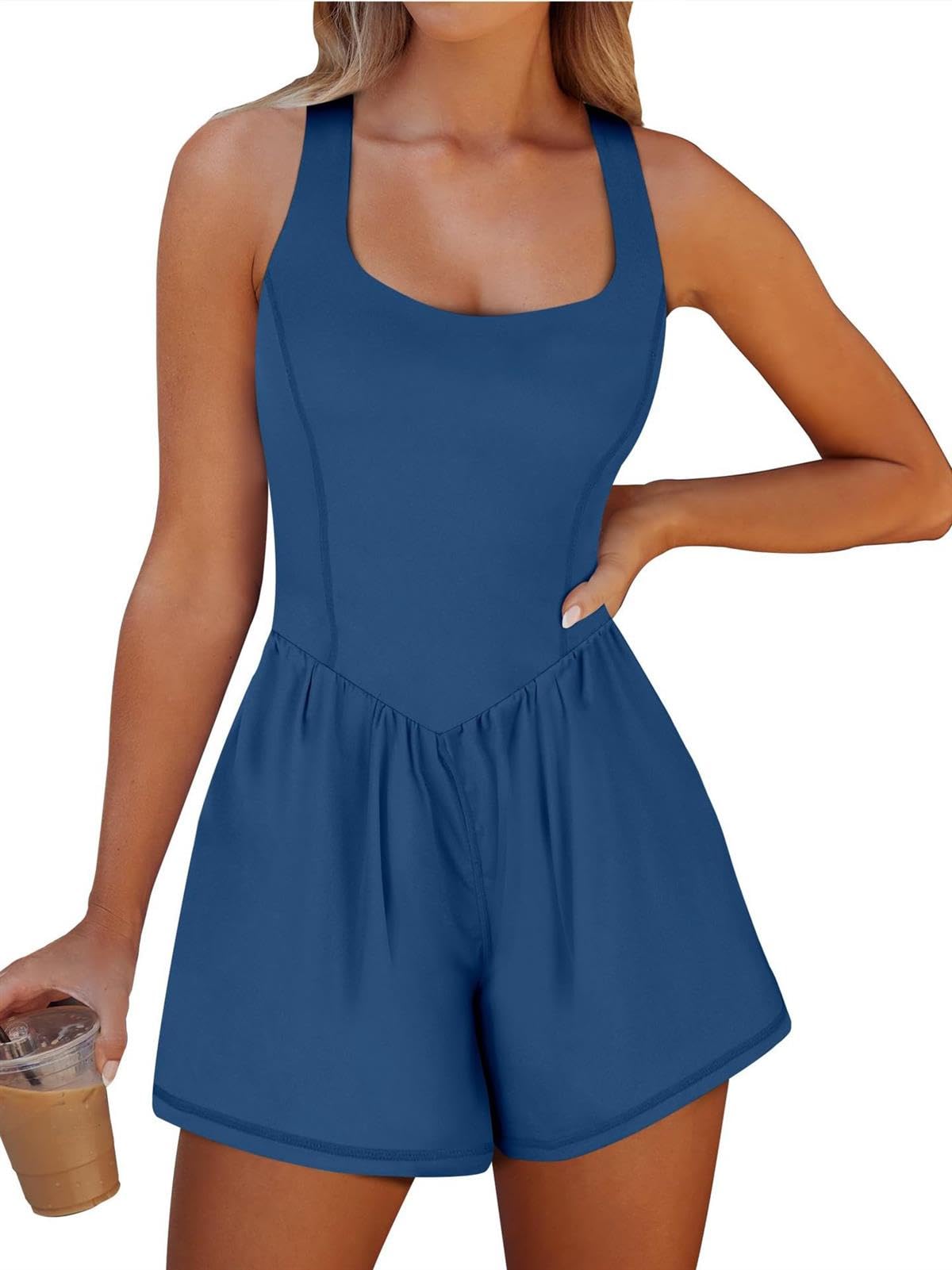 hixswnu Frauen Workout Strampler Laufen Onesie Kurze Athletische EIN Stück Jumpsuits Casual Sommer Outfits Gym Yoga Kleidung
