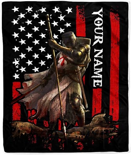 1022 - Manta personalizada de caballero templario con nombre personalizado de la bandera estadounidense del guerrero cruzado para hombres, esposo,