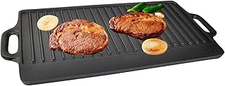 Supernic Cast Iron Griddle Reversible Cast Iron Griddle Plate Thickened BBQ Versatile Baking Grill Pre-Seasoned Non-Stick Griddle Plate with Handles Reversible Oven Safe Griddle Pan