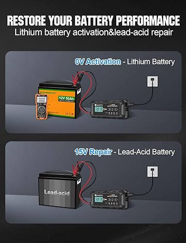 Miniatura 3 de ECO-WORTHY 10-Amp 12V Smart Fully Automatic Battery Charger Maintainer Trickle Charger for Lead Acid LiFePO4 Battery Car Motorcycle Marine