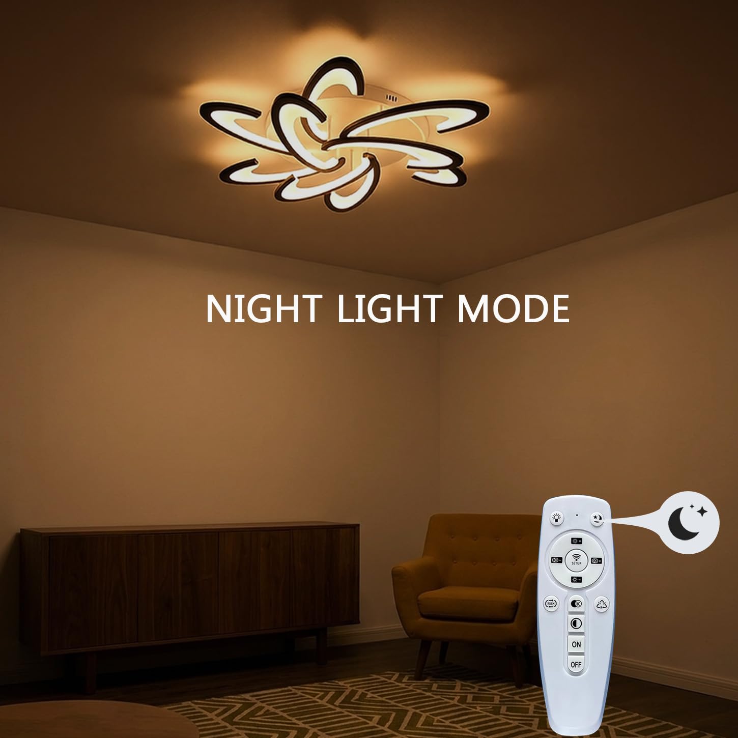Lampa Sufitowa LED Regulacją Jasności 90 cm Kwiatowy Salonu Czarna