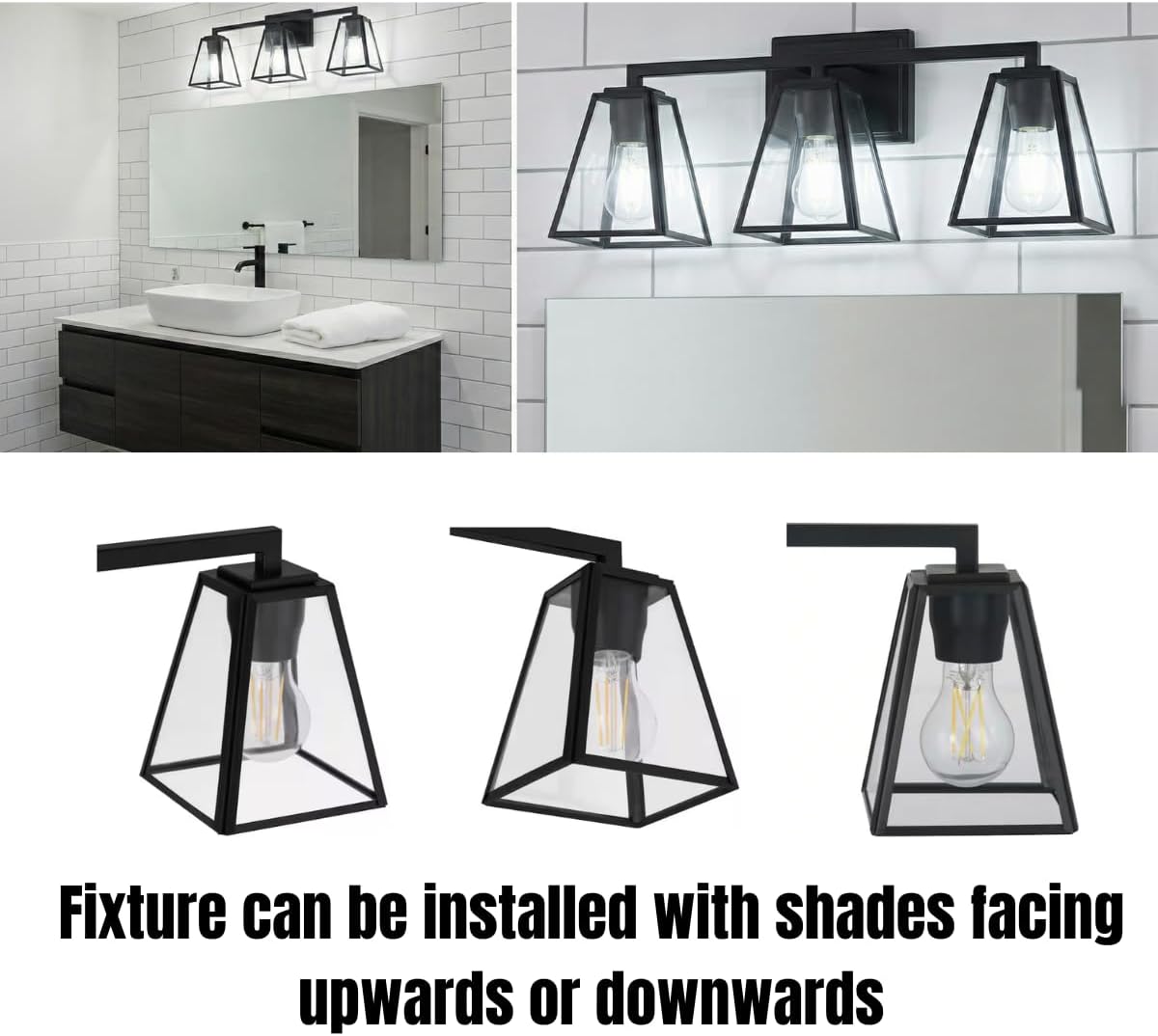 LYTIO Bathroom Light Fixture 24 Inch 3 Light Bath Vanity Light with Clear Glass Shades Wall Lamp for Mirror Living Room Hallway Cabinet 100W