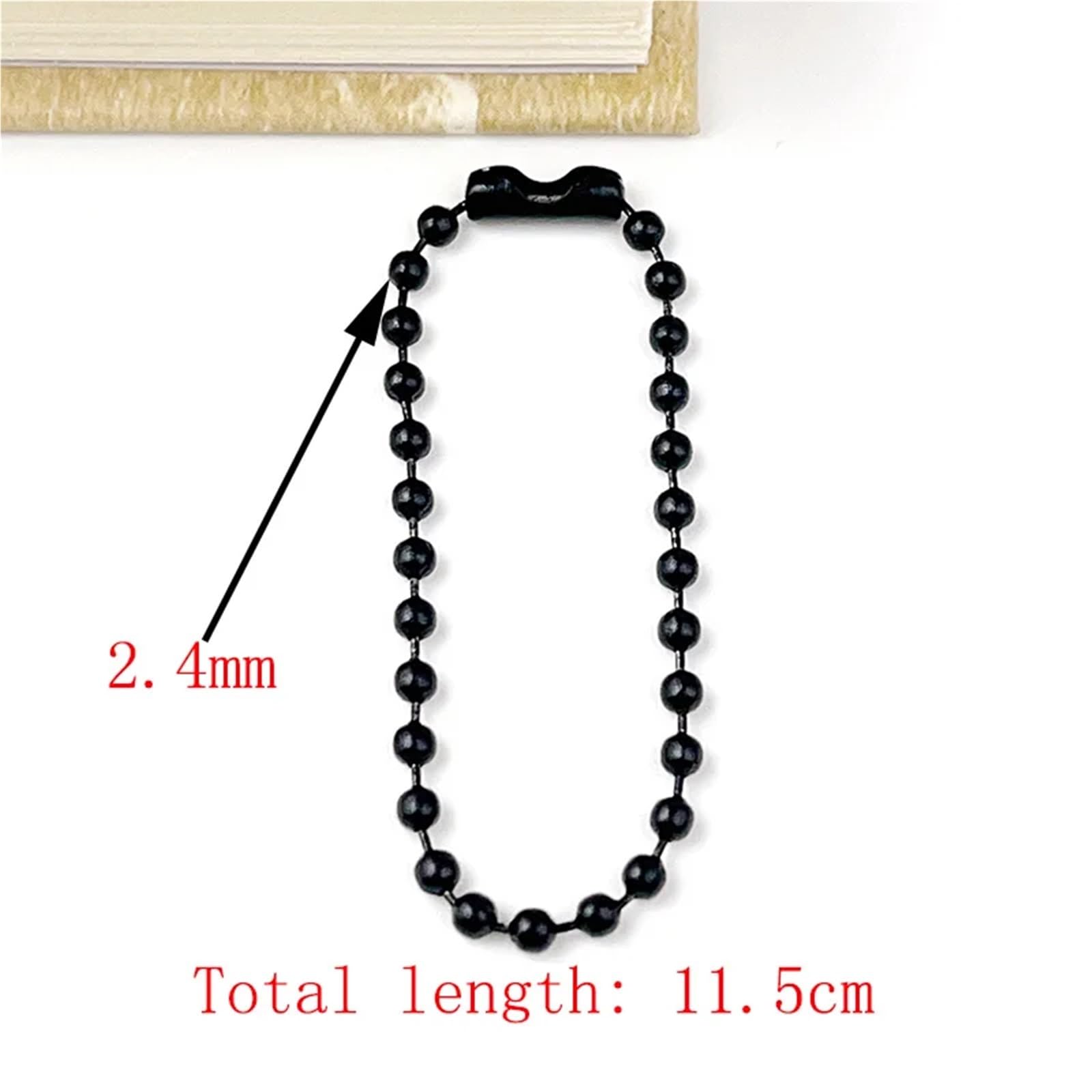 Catena di perline a sfera, Catena a sfere 200 pezzi 10 colori 4,52 pollici vernice da forno perline di metallo portachiavi fai te materiale pendente for la creazione etichette(Bead Chain Black)