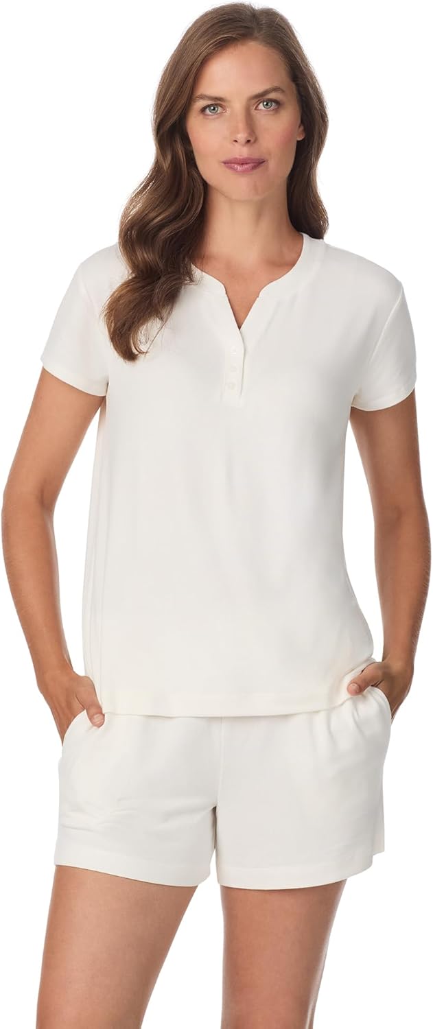 Anne Klein Womens Short Sleeve Henley Pajama Top & Shorts Set - Soft Sweater Knit - Lightweight Sleepwear & Loungewear PJs