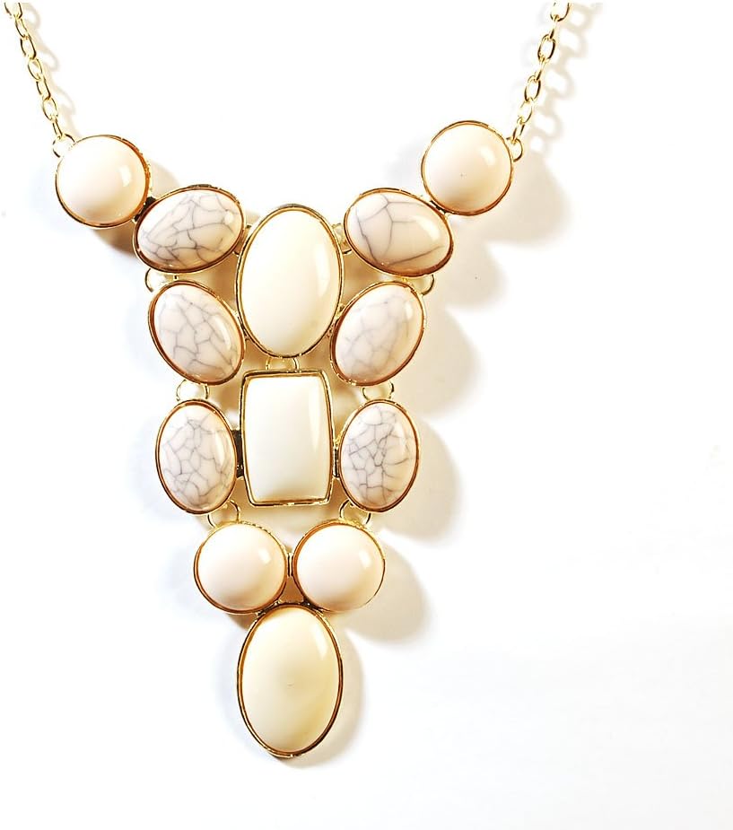 Jane Stone Turquoise Resin Necklace Turquoise Bib Necklace Statement Necklace (Fn0600-Turquoise) (Ivory)