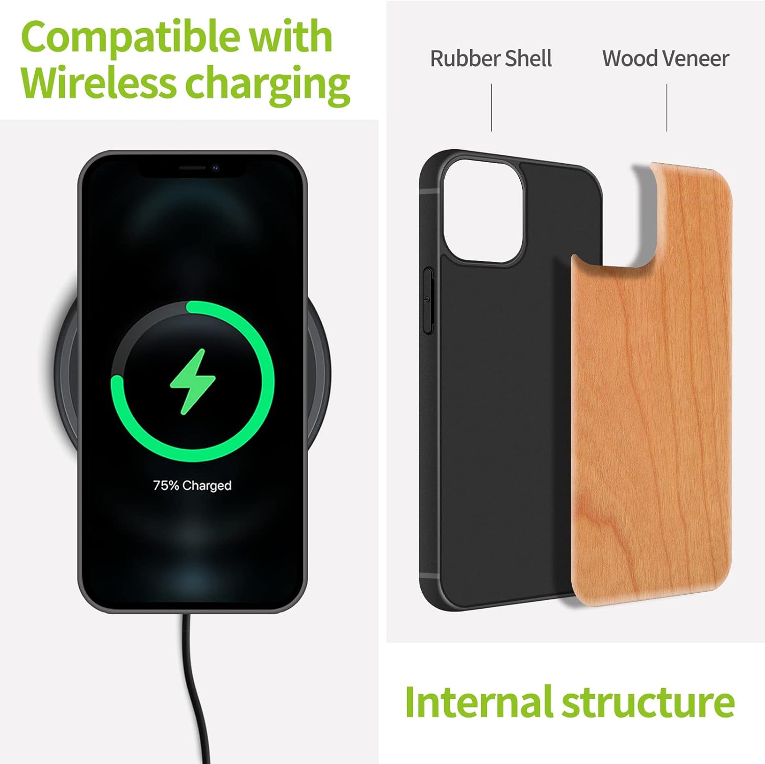 Carveit Magnetic Wood Case for iPhone 13 Case MagSafe 2021 [Hard Real Wood & Soft TPU] Shockproof Hybrid Protective Cover Unique & Classy Wooden 13 Case Compatible with MagSafe (Natural Cherry)