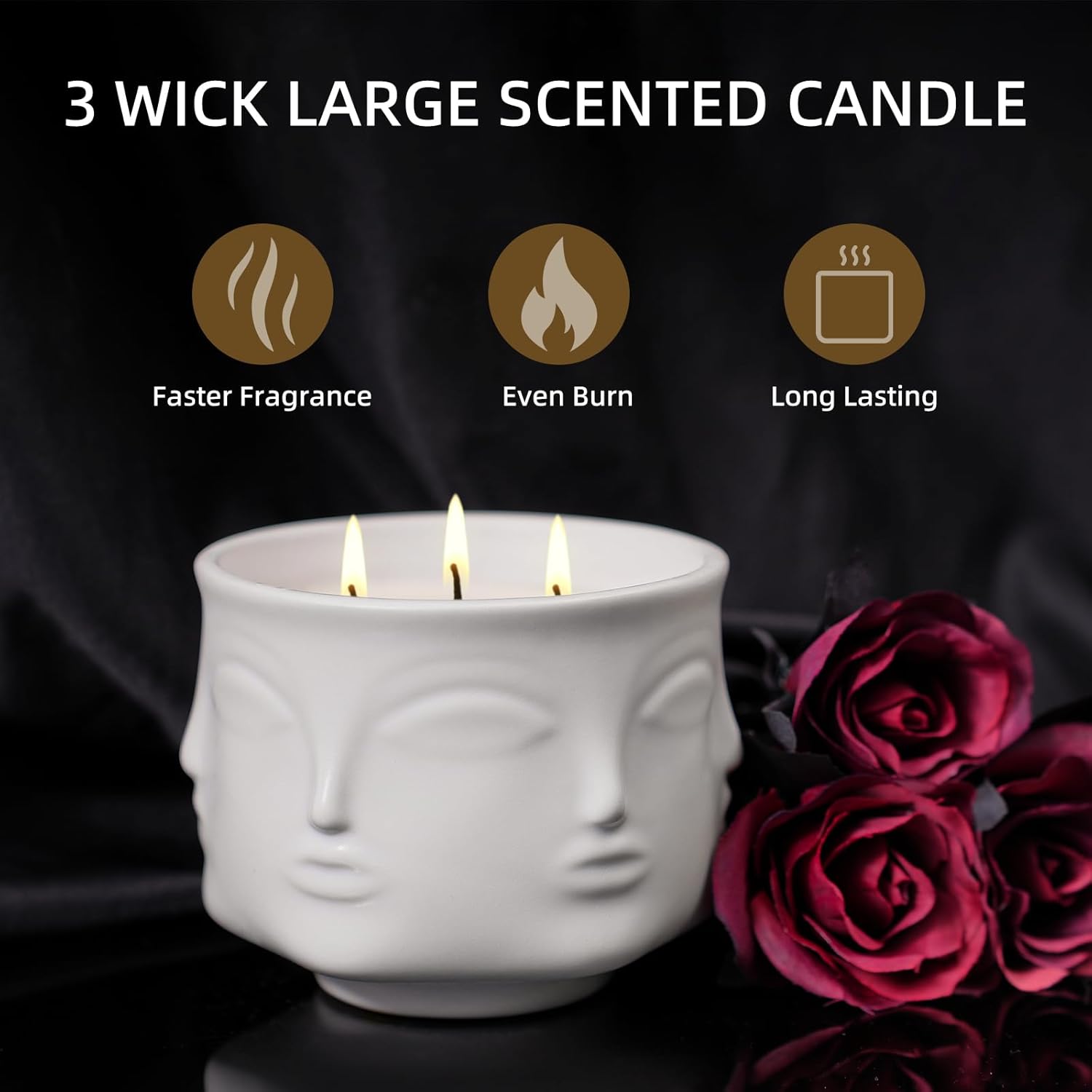 Viyffo 20oz Large 3 Wick Decorative White Ceramic Jar Scented Candle – Vanilla Dreamscape & Fresh Spice, Non Toxic Soy Candle, Luxury Home Fragrance for Women, Elegant Spring Décor & Unique Gift