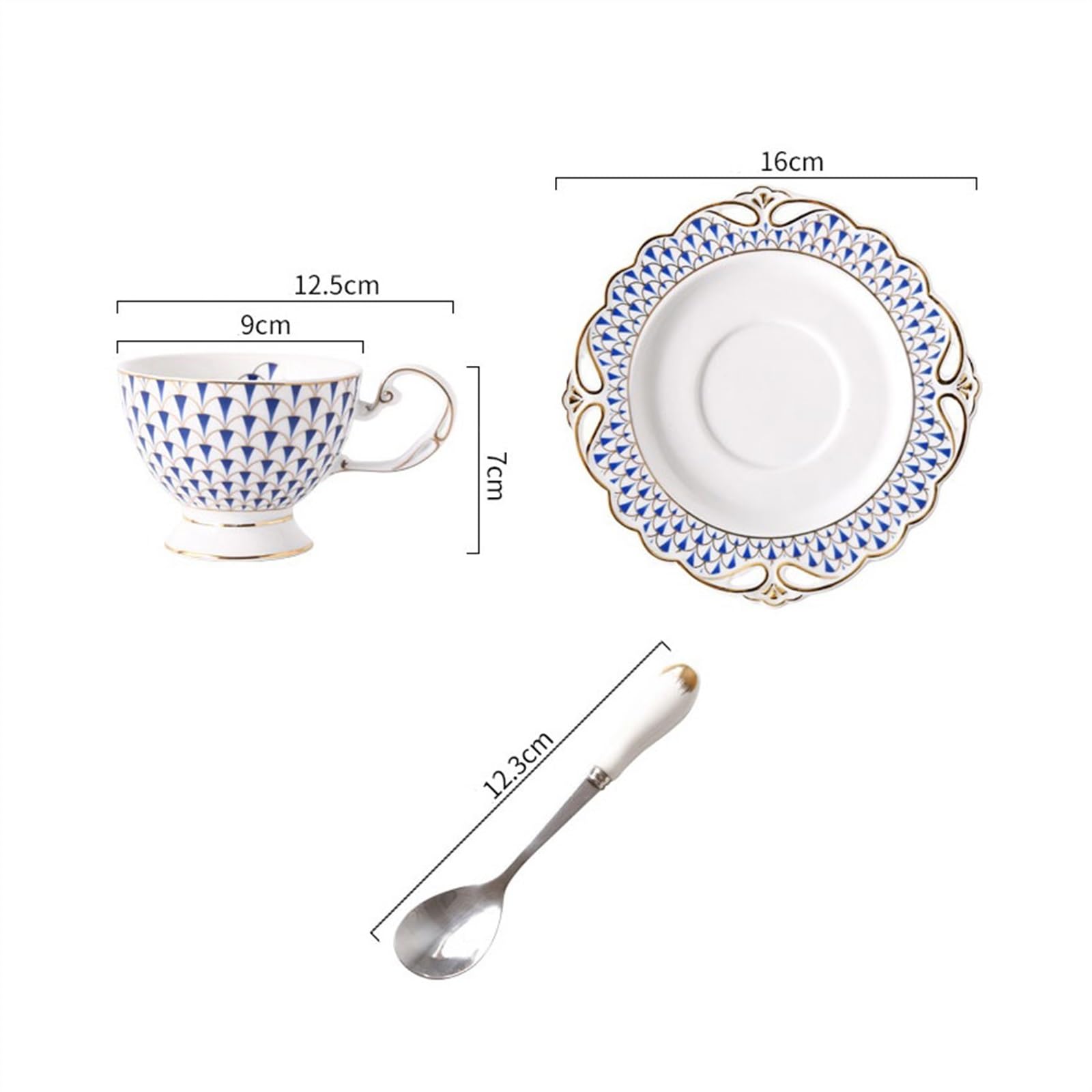 Tasse Tasses Tasse à café en céramique de luxe européenne, ensemble soucoupes thé l'après-midi avec cuillère, tasses noires bords dorés(Red)