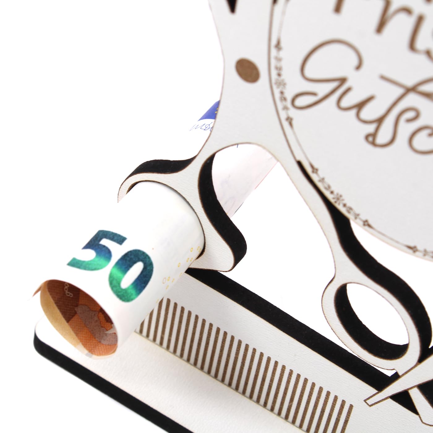 Geld cadeau kapper kappersbon - incl. gewenste tekst/naam - kam schaar teken voor geld bon kappersbon cadeau - 16 x 16 cm - België
