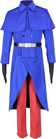 YuanCos Blue Military Style Capelet Coat Red Pants Black Gloves Costume Outfit