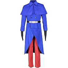 YuanCos Blue Military Style Capelet Coat Red Pants Black Gloves Costume Outfit