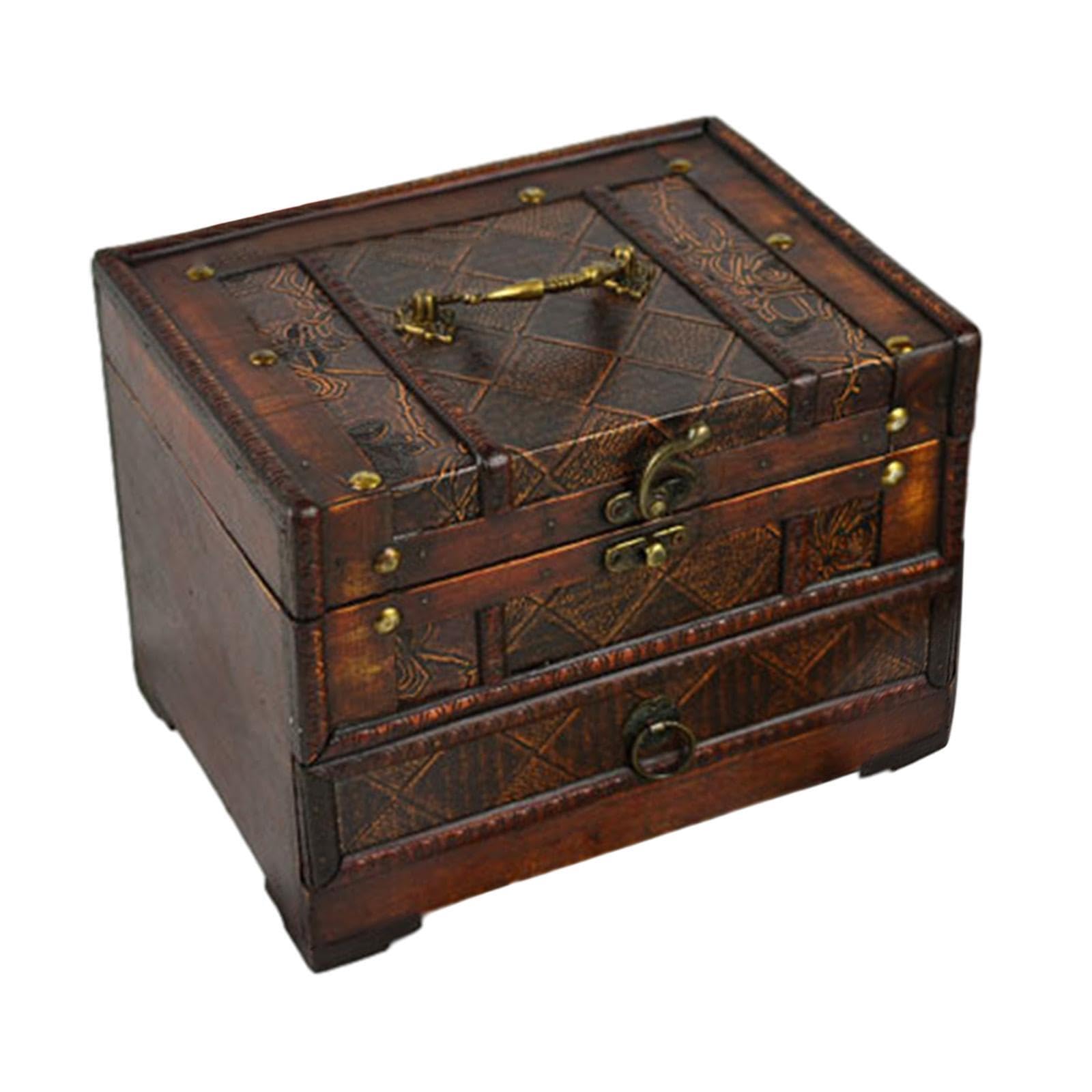 Twisaxc Large Capacity Jewelry Case Vintage Wooden Jewelry Box Elegant Storage For Keeping Secure And Organized Vintage Wooden Box Decorative Storage, Style D