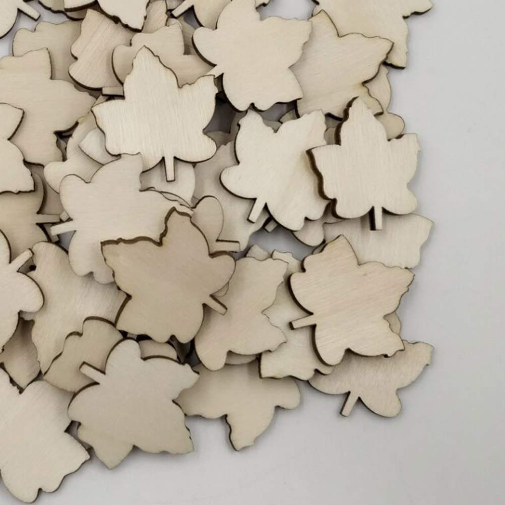 Amosfun 50PCS Wooden Pieces for Crafts Maple Leaf Unfinished Wood Cutouts DIY Wood Ornaments Party Wedding Nursery Home Decoration