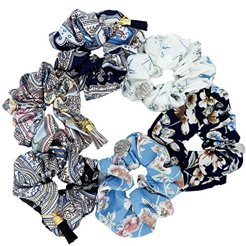 6 Colors Chiffon Hair Scrunchies Flower Scrunchy Hair Bobbles Floral Hair Ties Ponytail Holder for Women Girls