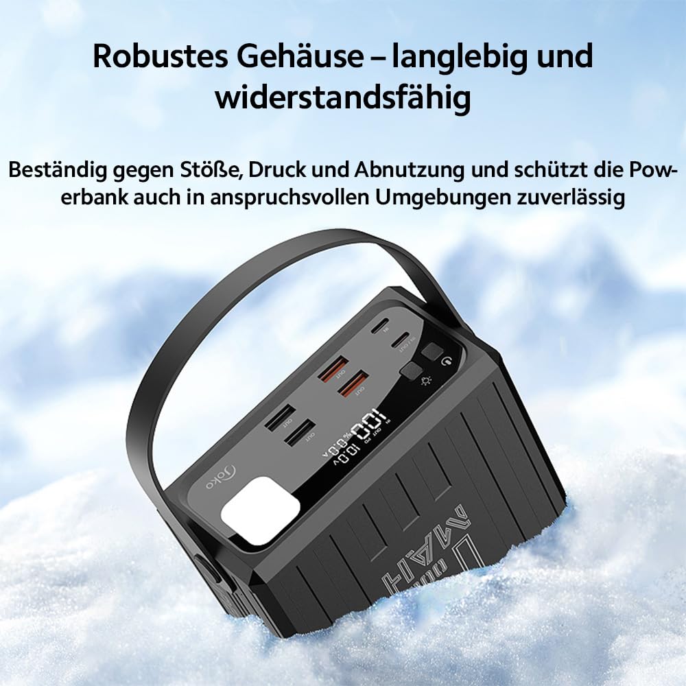 KONFULON Powerbank 120000mAh (444Wh, ca. 372Wh nutzbar) – 30W Schnellladefunktion, 5 Ausgänge (USB‑C PD & USB‑A), LED‑Display & Taschenlampe – Für Smartphone, Tablet, Camping, Outdoor & Notfälle W