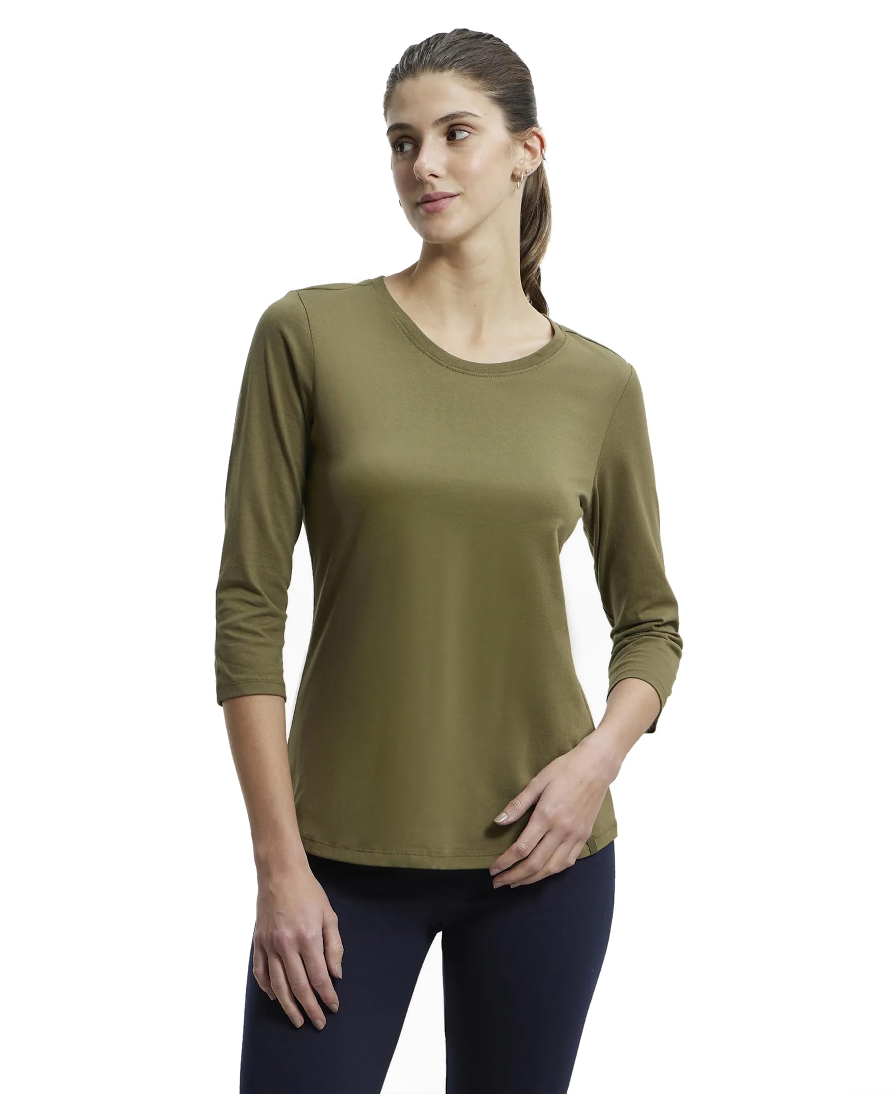 jockey A100 Women's Super Combed Cotton Rich Relaxed Fit Solid Round Neck Three Quarter Sleeve T-Shirt-picture-27