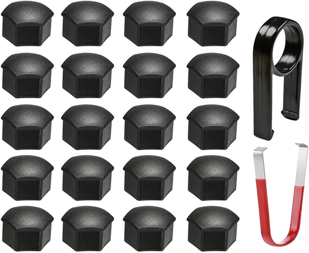 20x Radschraubenkappen 17mm Schwarz - Mit Entfernungswerkzeug Für Auto Räder