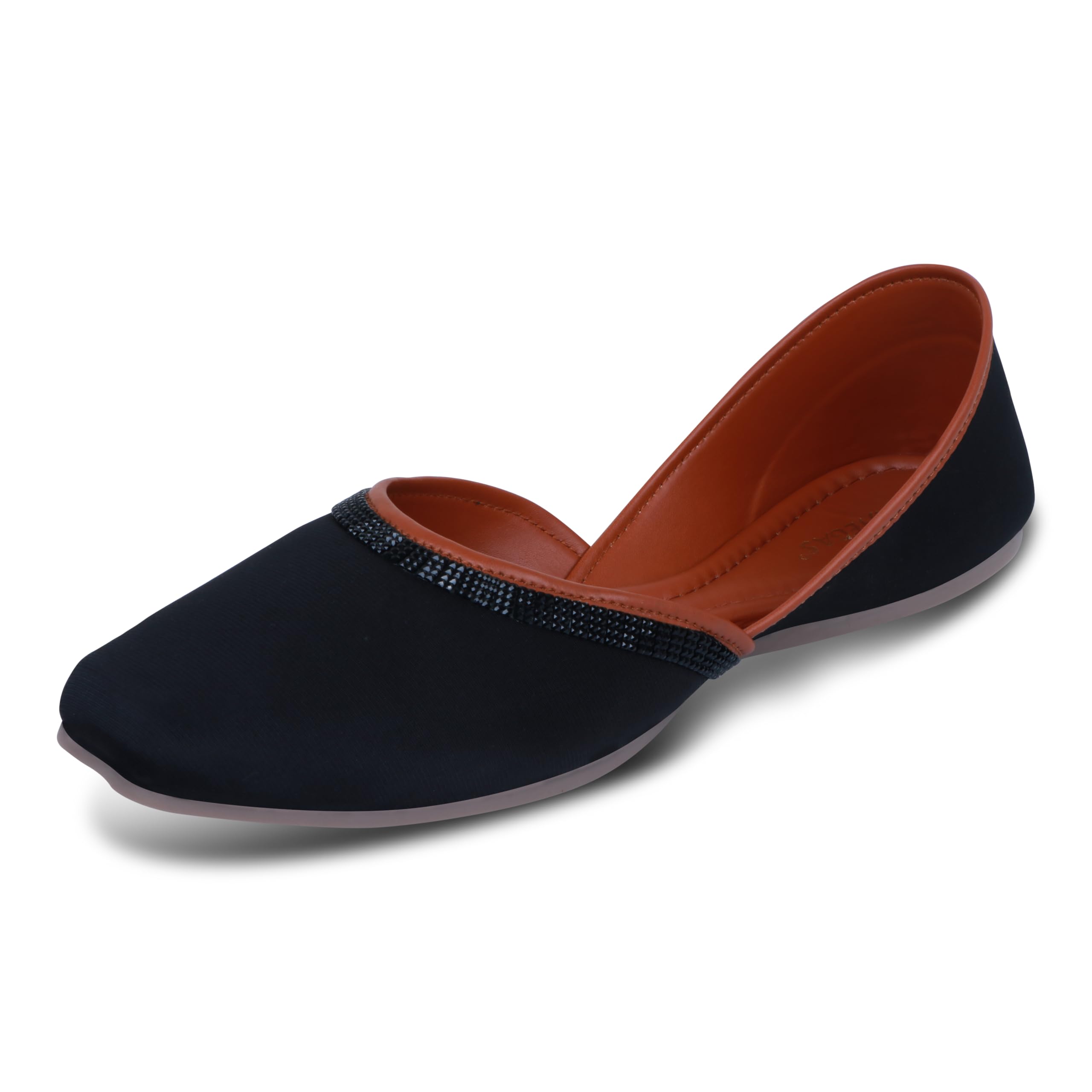 RAHEGAS Women’s Black & Cherry Jutti | Stylish Crystal Work Punjabi Flats | Ethnic Footwear for Women & Girls-image-18