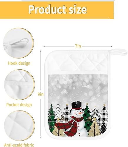 Miniatura 3 de Juego de 4 agarraderas de tela de toalla de invierno para cocina, antideslizantes y aislantes de calor, juego de agarraderas de tela de toalla con