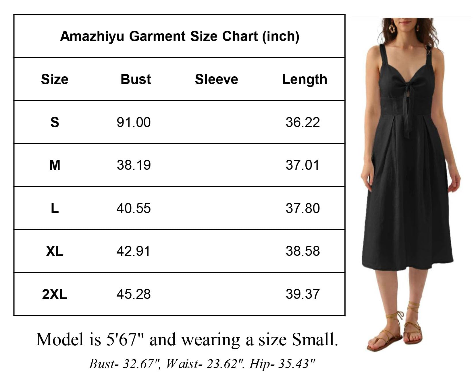 Amazhiyu Vestido de verano de lino puro para mujer, sin mangas, con cuello en V, acampanado, para la playa