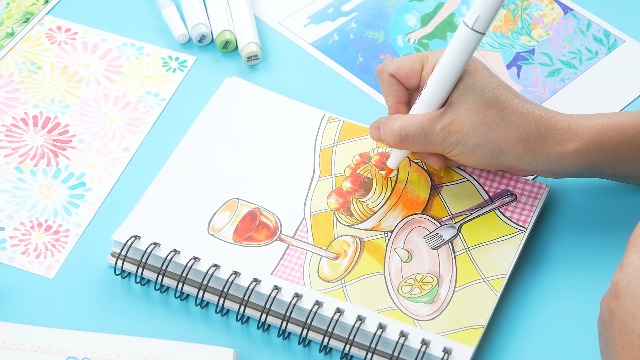 Ohuhu Dubbelzijdig Doordrukbestendig Schetsboek Vierkant 21x21cm, Verbeterd 280gsm Super Dik Papier, 50 Vellen/100 Pagina's, Spiraalgebonden