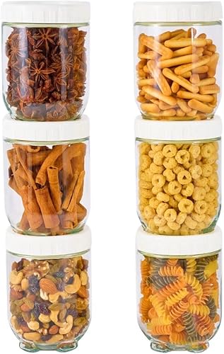 Miniatura 1 de Hoa Kinh - Tarros de vidrio para almacenamiento de alimentos con tapas, paquete de 6 tarros de vidrio apilables de 20 onzas a prueba de fugas,
