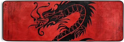 xigua China Dragon - Alfombra lavable de 2 x 6 pies con respaldo de goma, alfombra antideslizante para interiores, sala de estar, pasillo, cocina