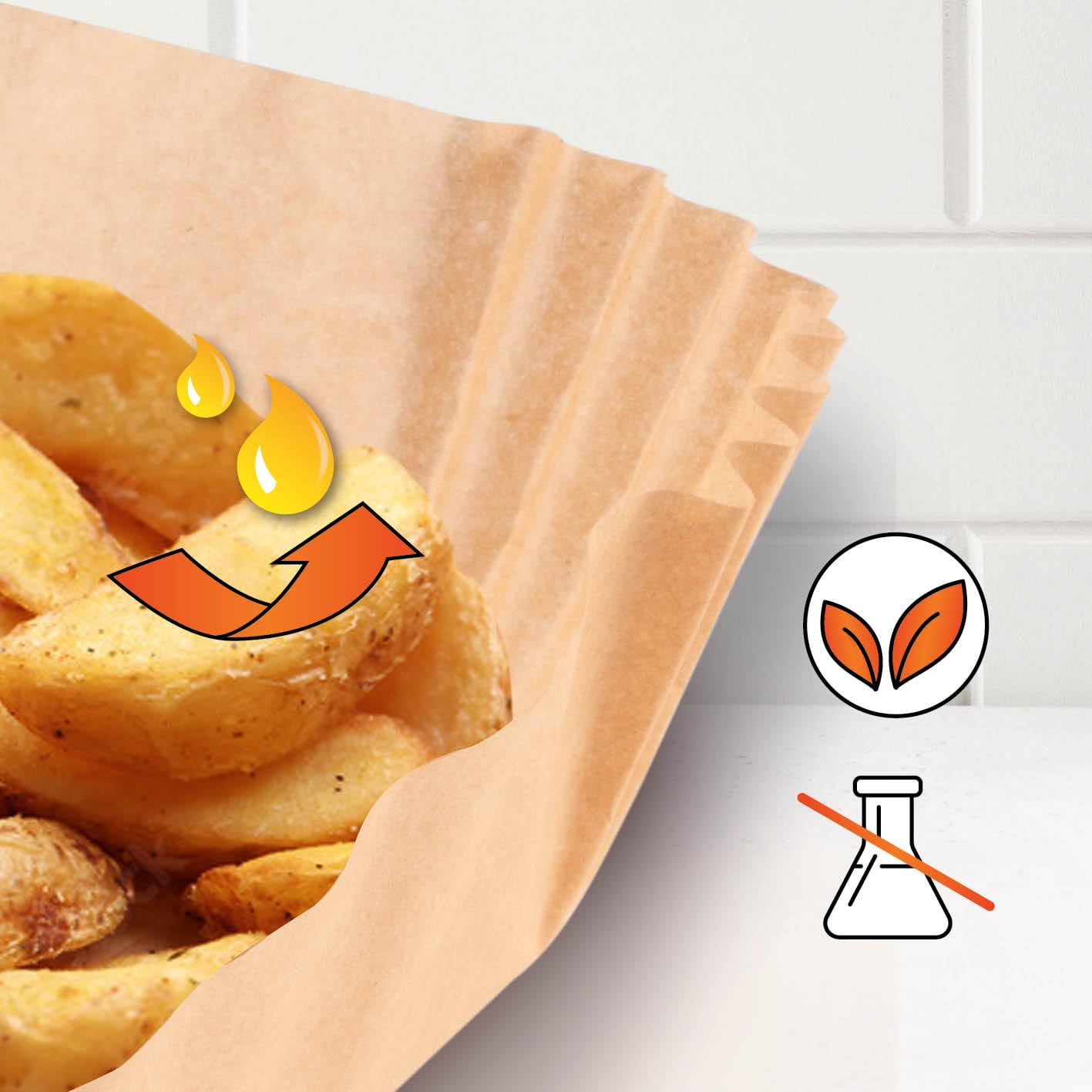 GOURMETmaxx Lot de 200 feuilles de papier sulfurisé pour friteuse à air chaud de 5 à 6 litres - Moule en papier sulfurisé antiadhésif et résistant à l'huile - Forme flexible - 20 x 20 x 4,5 cm