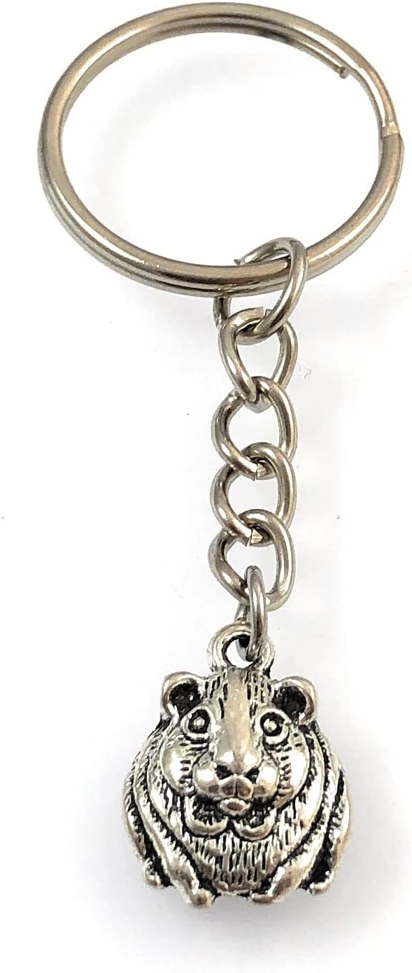 Guinea Pig Keyring Key Ring with Small Silver Tone Charm and Silver Tone Keychain
