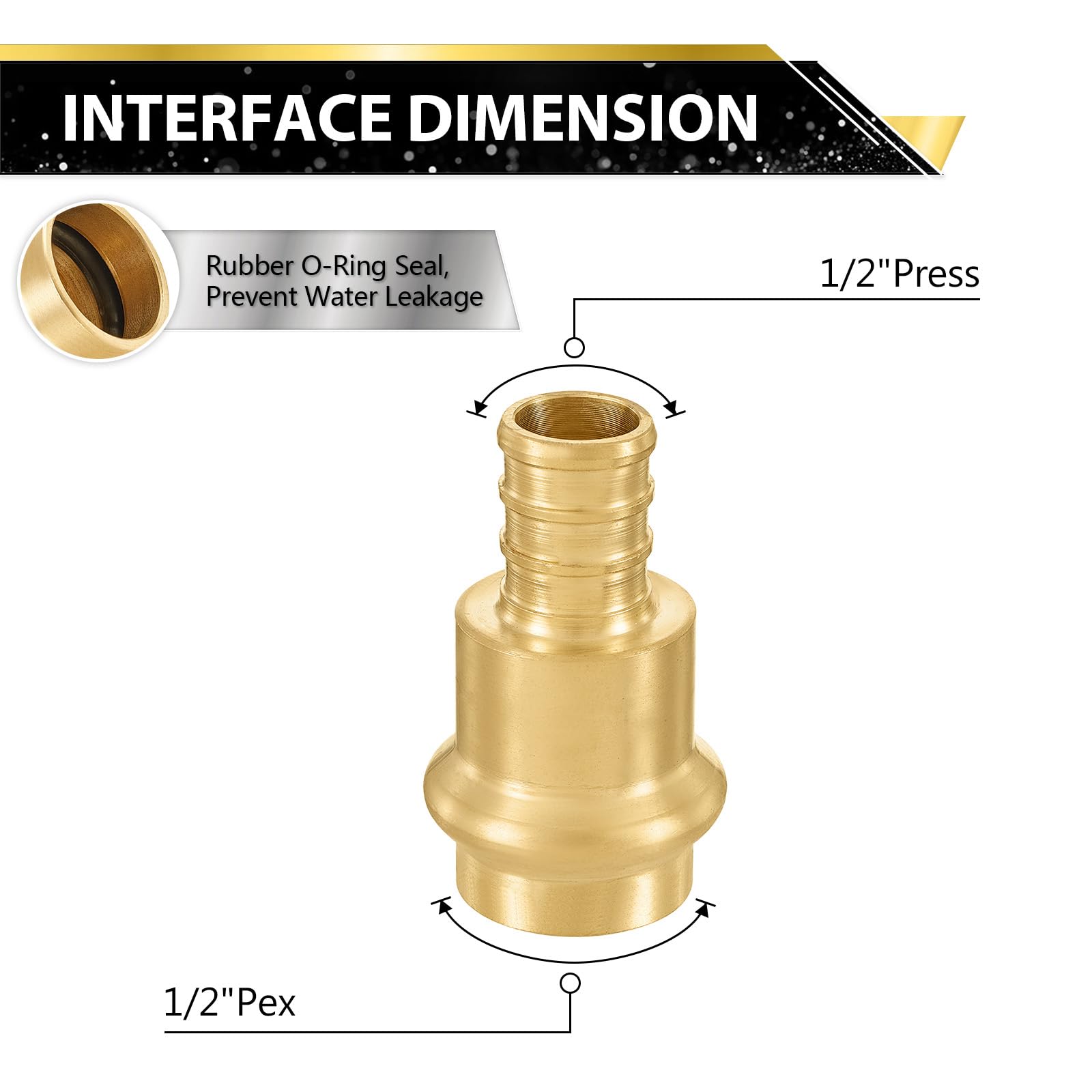 Adaptador de acoplamiento de latón de crimpado PEX de 1,27 cm x 1,27 cm, accesorios de presión que se conectan de cobre a tubo PEX (20 unidades)
