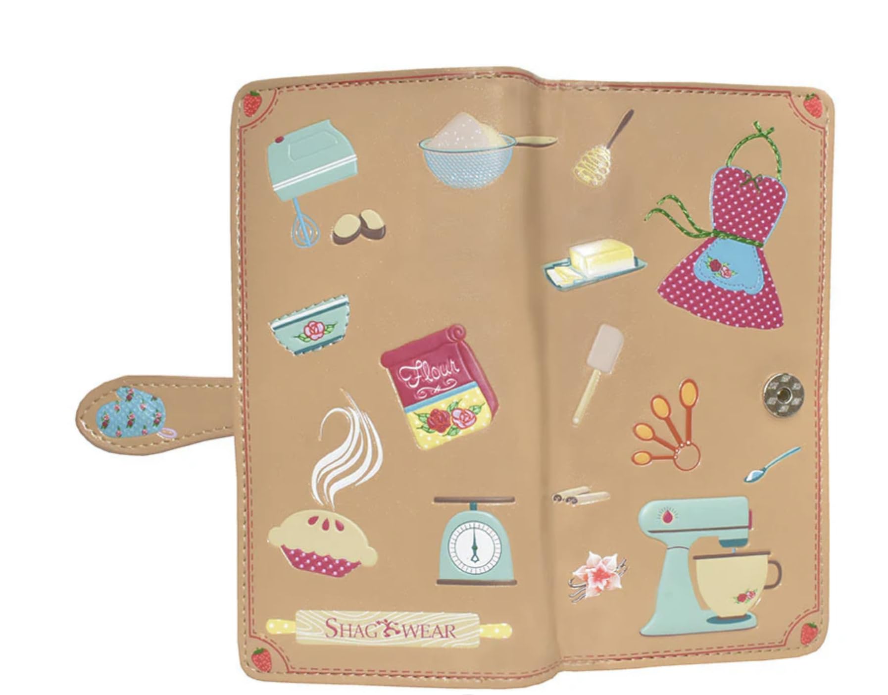 Shag Wear Baking Kitchen Themed Large Wallet Vegan Faux Leather Culinary Design Clutch with Card Slots Bill Compartments ID Window Zippered Coin