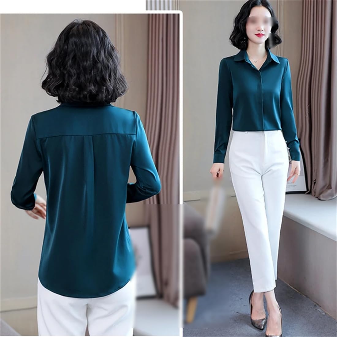 Camisa De Oficina De Seda para Mujer, Camisa De Satén Blanca Retro Informal De Manga Larga A La Moda, Talla Grande