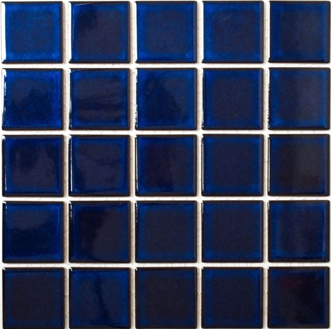 Lot de 10 feuilles de mosaïque carrées en céramique Bleu cobalt brillant Format : 58 x 58 mm Taille de la feuille : 304 x 304 mm