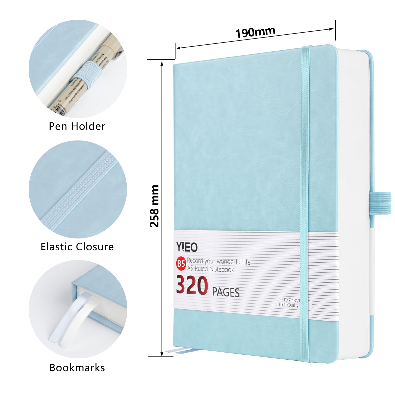 YIEO B5 Notebook Lined, 320 Pages Large B5 Note Book Notepad, 100gsm Thick Lined Paper - Image 2