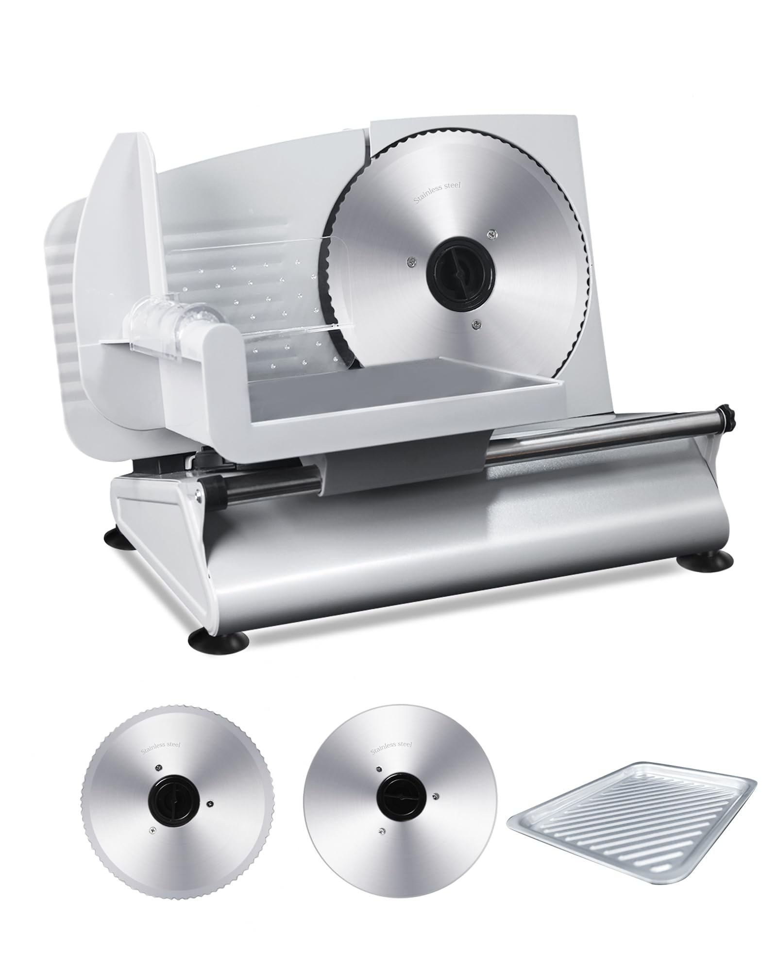 Meat Slicer Machine for Home - 200W Electric Food Slicer with 2 Removable 7.5" Stainless Steel Blades and Tray, Adjustable and Child Lock Protection, Slicer Machine for Meat Bread