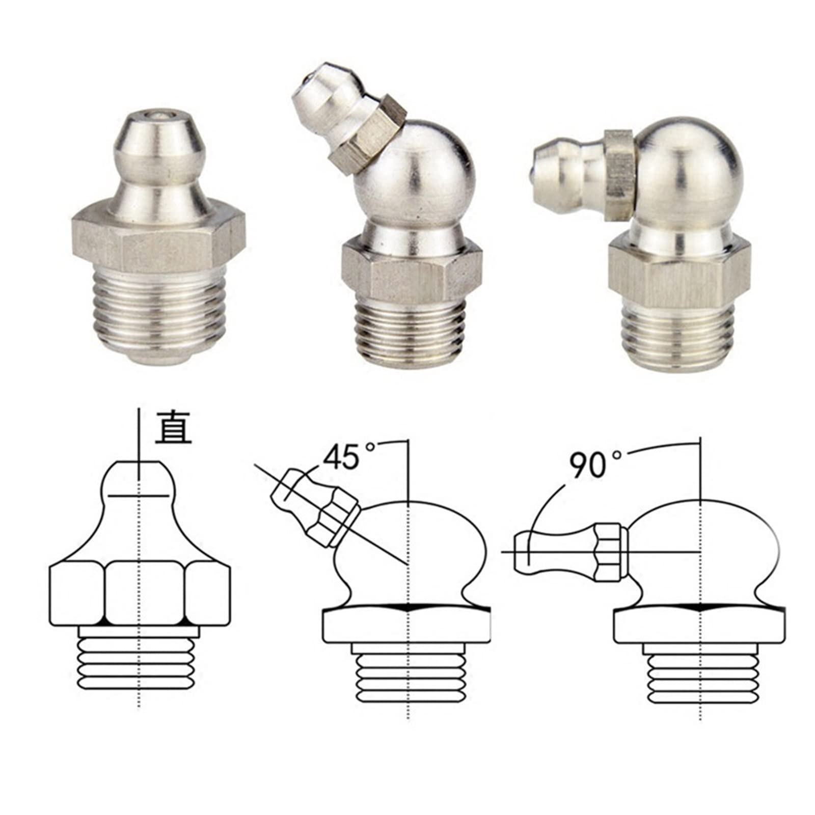 Zestaw mosiężnych smarowniczek, 10 szt. Uniwersalnych złączek do smarownic M6-M12 0/45/90 stopni Gwint zewnętrzny Złączka Zerk(M12 X 1 Straight)
