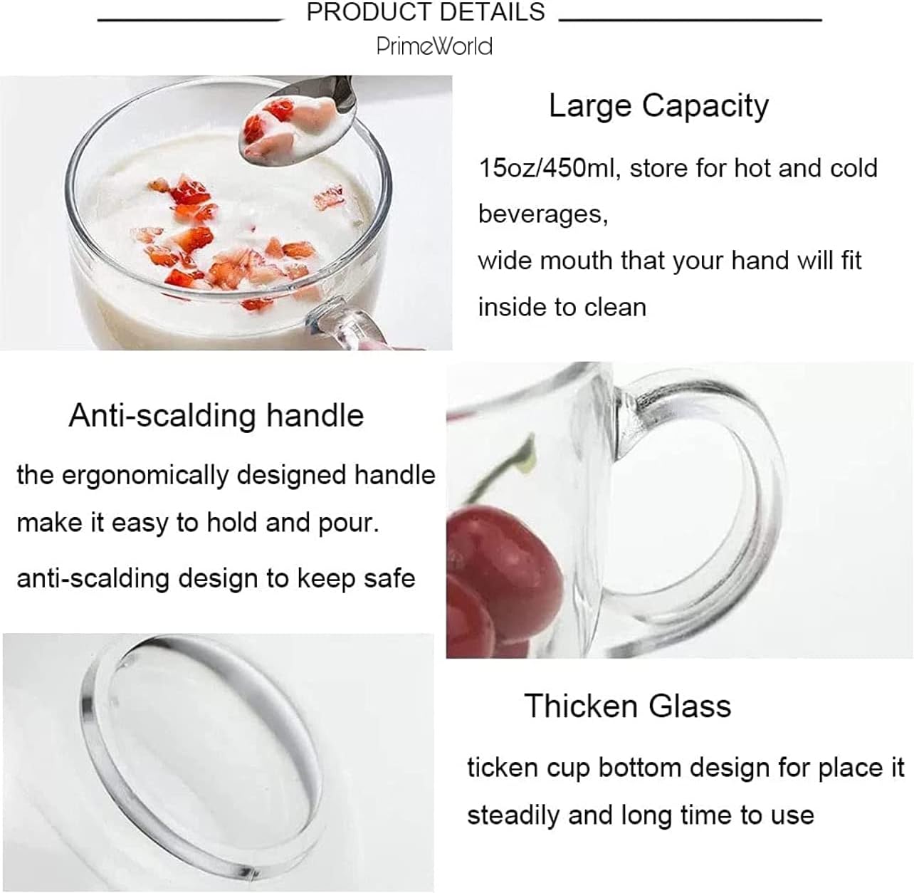 450 ml Coffee Mug with Lid and Spoon, for - Coffee, Tea, Cappuccino, Milk, Ice Cream, Oats, Soup, Maggi, Yogurt, Beverage, Dessert, Dishwasher and Microwave Safe (1, 1 Pcs (Clear))