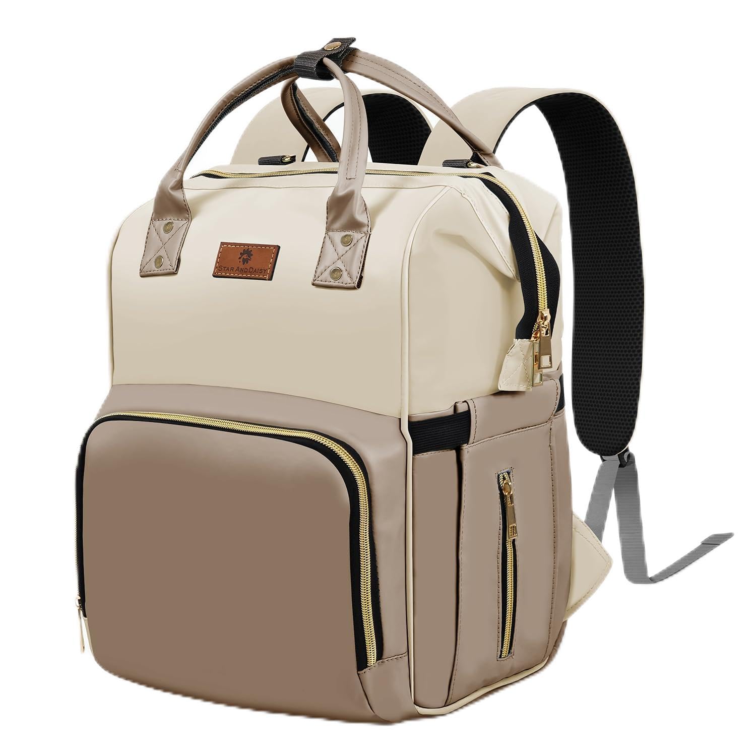StarAndDaisy Diaper Bag for New Born Baby/Maternity Bags for Mother with Multi Compartments, Insulated Bottle Pockets, Waterproof, Ultra soft leatherite fabric, 24lt capacity - beige & Brown (B0DG5S18YD) Amazon Price History, Amazon Price Tracker