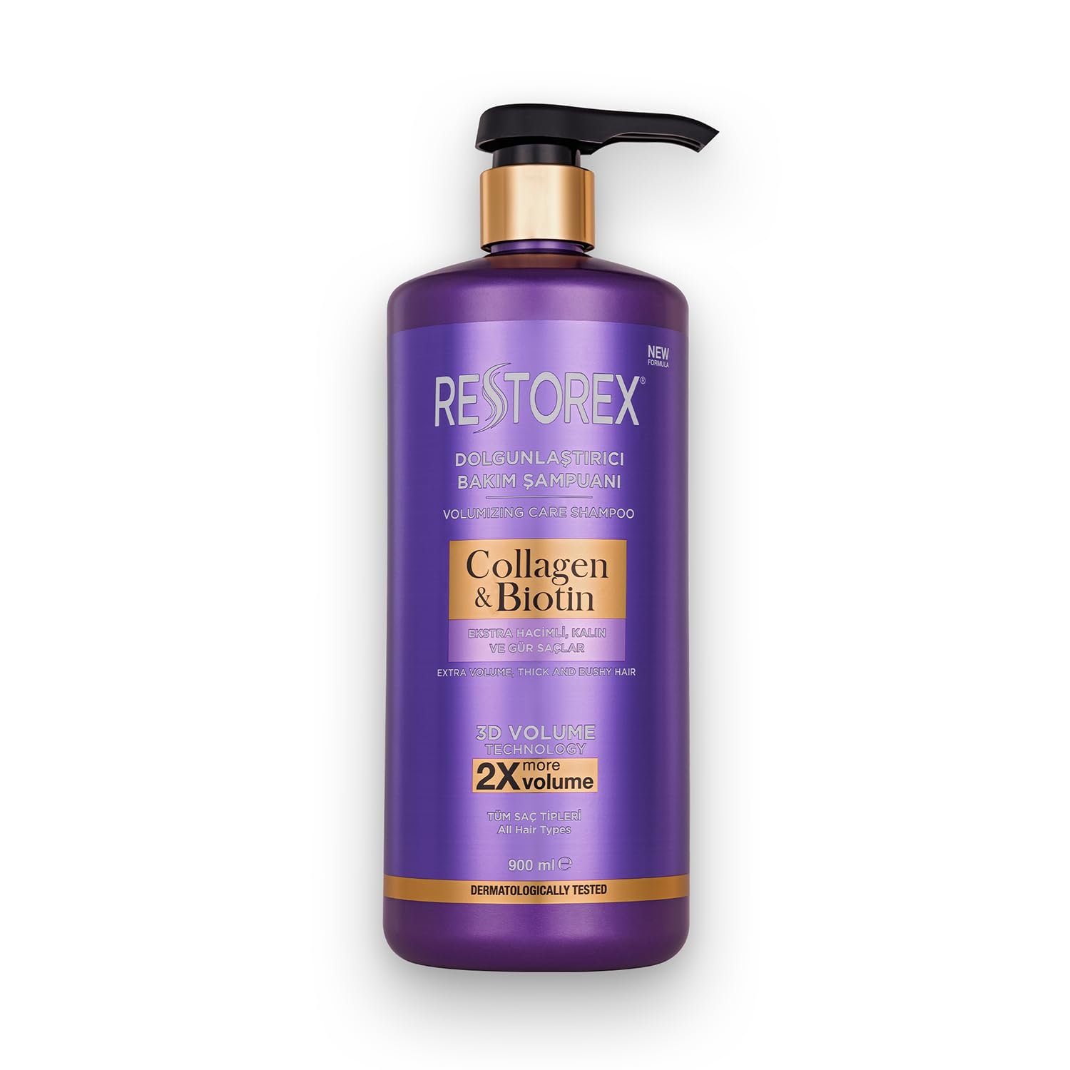 Restorex Collagen & Biotin Dolgunlaştırıcı Şampuan 900 ml – Hacimsiz Saçlar İçin Sülfatsız, Kolajen ve Biotin İçerikli Yoğun Hacim Veren Bakım Şampuanı