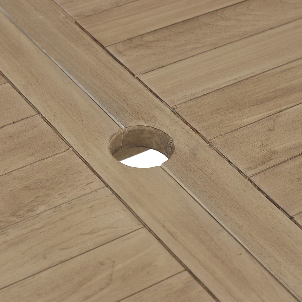 Tavolo da giardino pieghevole grigio in legno di teak massiccio, 120 x 70 x 75 cm, tavolo da terrazza con foro per ombrellone per giardino, balcone, terrazza, esterni, resistente alle