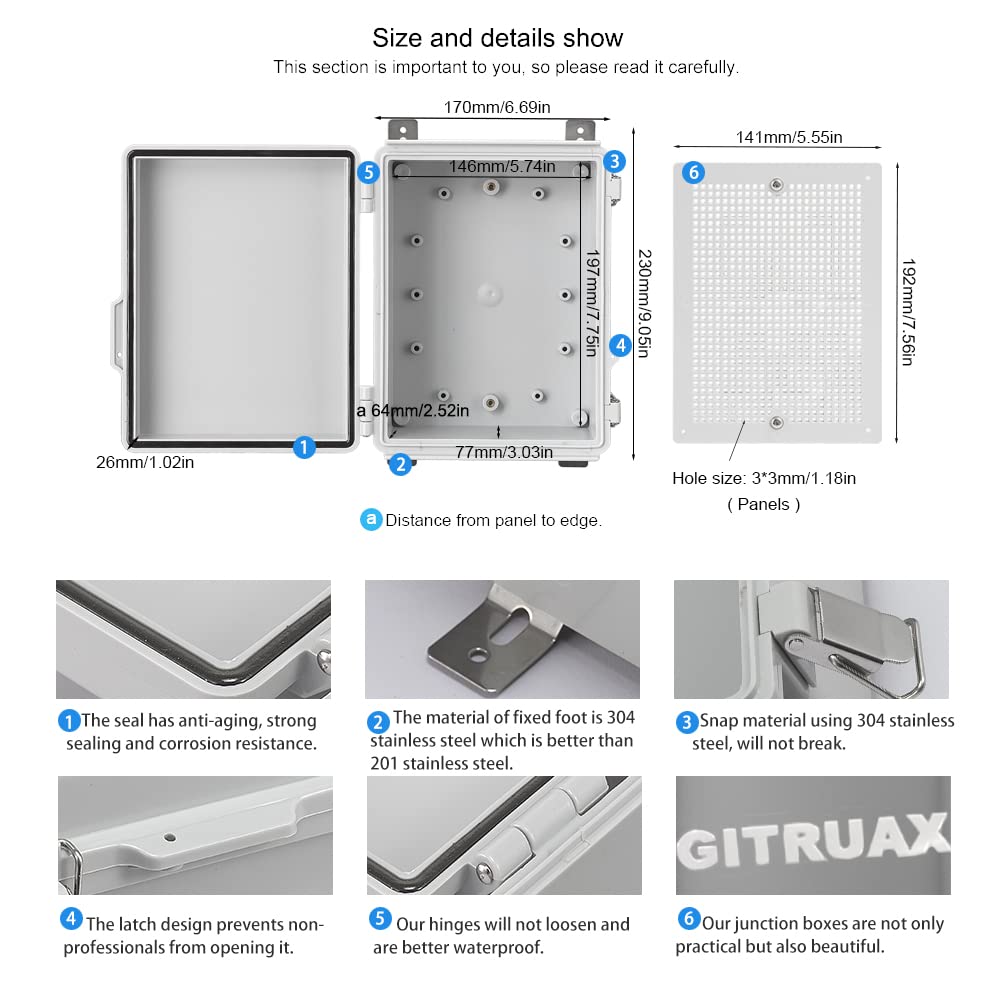 Waterproof Electrical Enclosure Box ip67 Outdoor Junction Box Plastic ABS and Project Box (Grey,8.7"×6.7"x4.4") — Amazon image 3