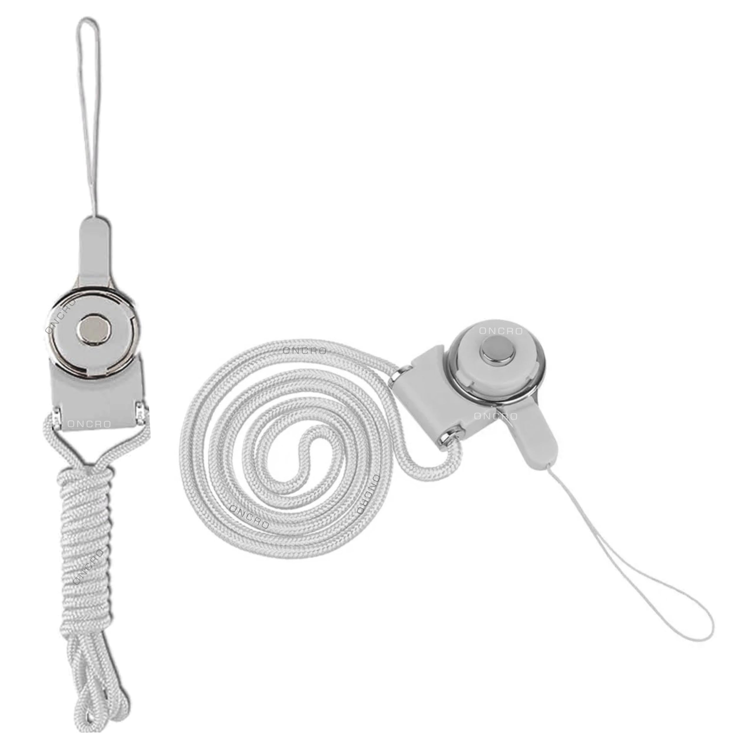 oncro® grey 2in1 ring finger/hand holder pack of 2 nylon braided detachable lanyard quick release press button necklace wrist neck strap thread string rope cord for mobile phones id card badge
