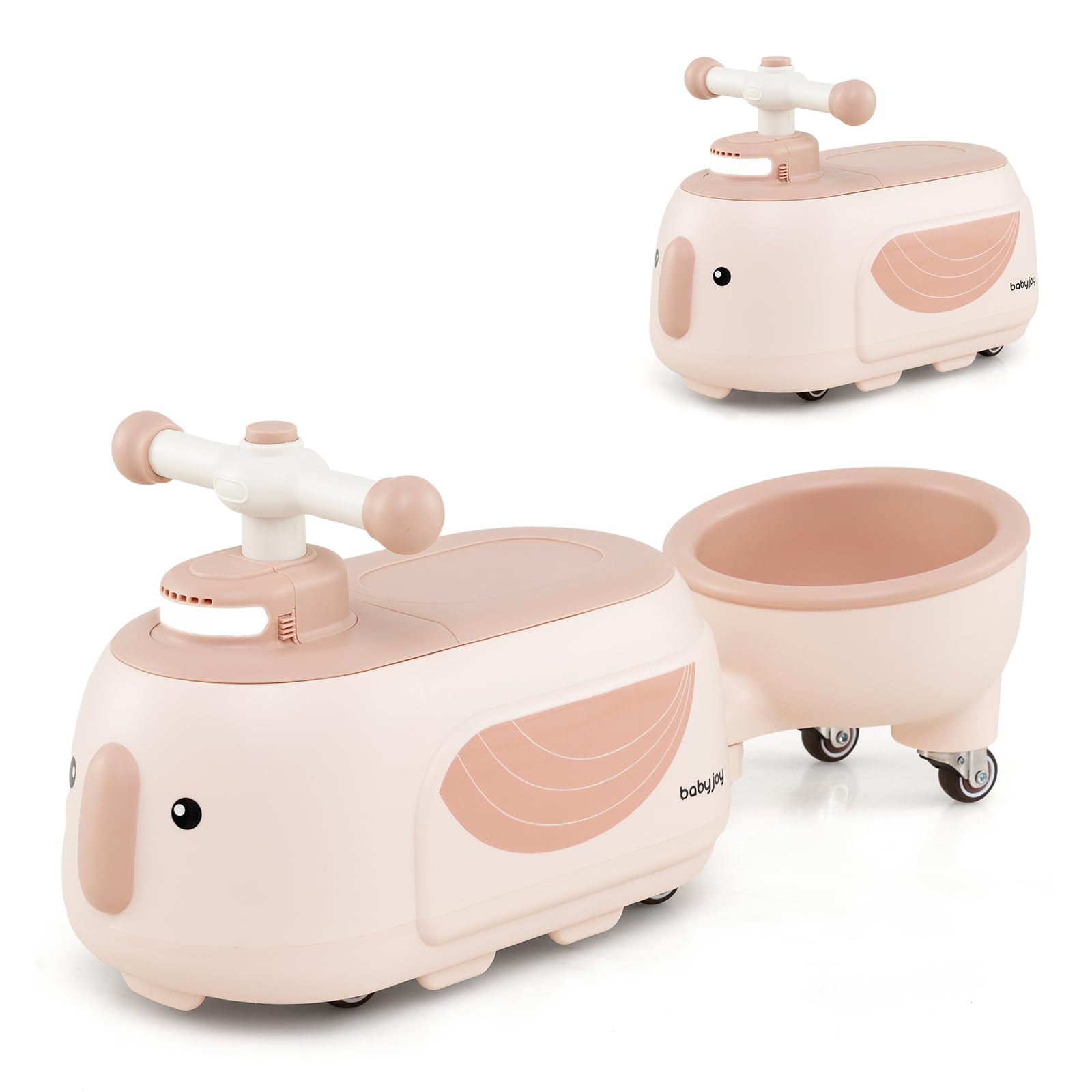 Costzon Toddler Ride On Toys, 2 in 1 Ride-On Scooter with Trailer, Light, Music &amp; Under-Seat Storage, Foot-to-Floor Sliding Car, Kids Riding Toy for 1+ Year Old Boys &amp; Girls (Beige)
