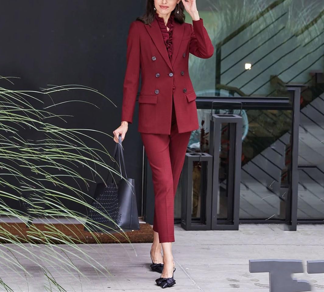 Wjnvfioo Fashion Women Singel Button 2 Pieces Jacket Pants Slim Fit Office Banquet Costume