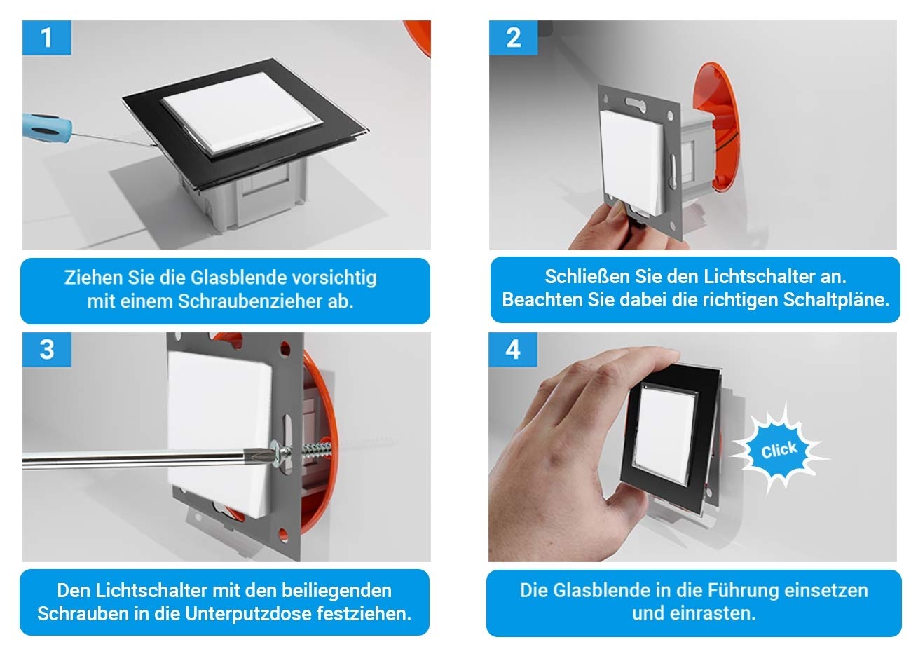 LIVOLO Wipp zweifacher Rollladenschalter 3-Tastenbedienung IP41 für Unterputz Einbau doppelter Tasterschalter Weiß im Glasrahamen Rollladen Markiese Jalousieschalter Wippschalter LEG-077026