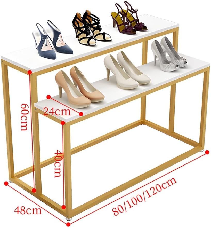 Modern Standing Display Riser Shelf, Metal Shoe Handbag Countertop Display Stand, Stepped Clothing Store Display Stand, for Retail Stores Home Hotel(Gold,80x48x60 cm/31x19x24 in)